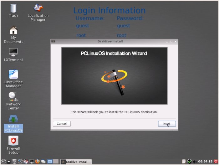 Начало установки PCLinuxOS 2011.6 на диск