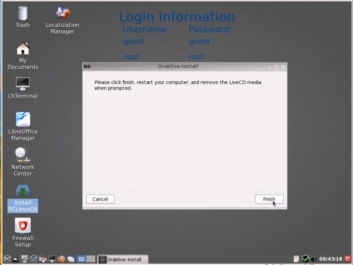 Завершение установки PCLinuxOS 2011.6